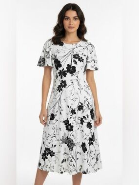 Calvin Klein Black & White Floral Midi Dress Size 20W